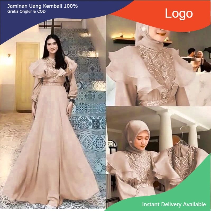 Meghan Dress Gamis Brukat Organza Mewah Gaun Pesta Maxi Muslim Wanita Premium Terbaru - GAMIS MURAH