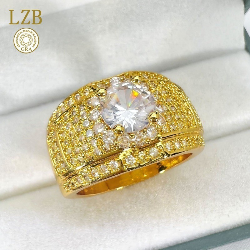 Cincin Pria Bertatahkan Penuh Berlian, Cincin Mewah Emas 18K