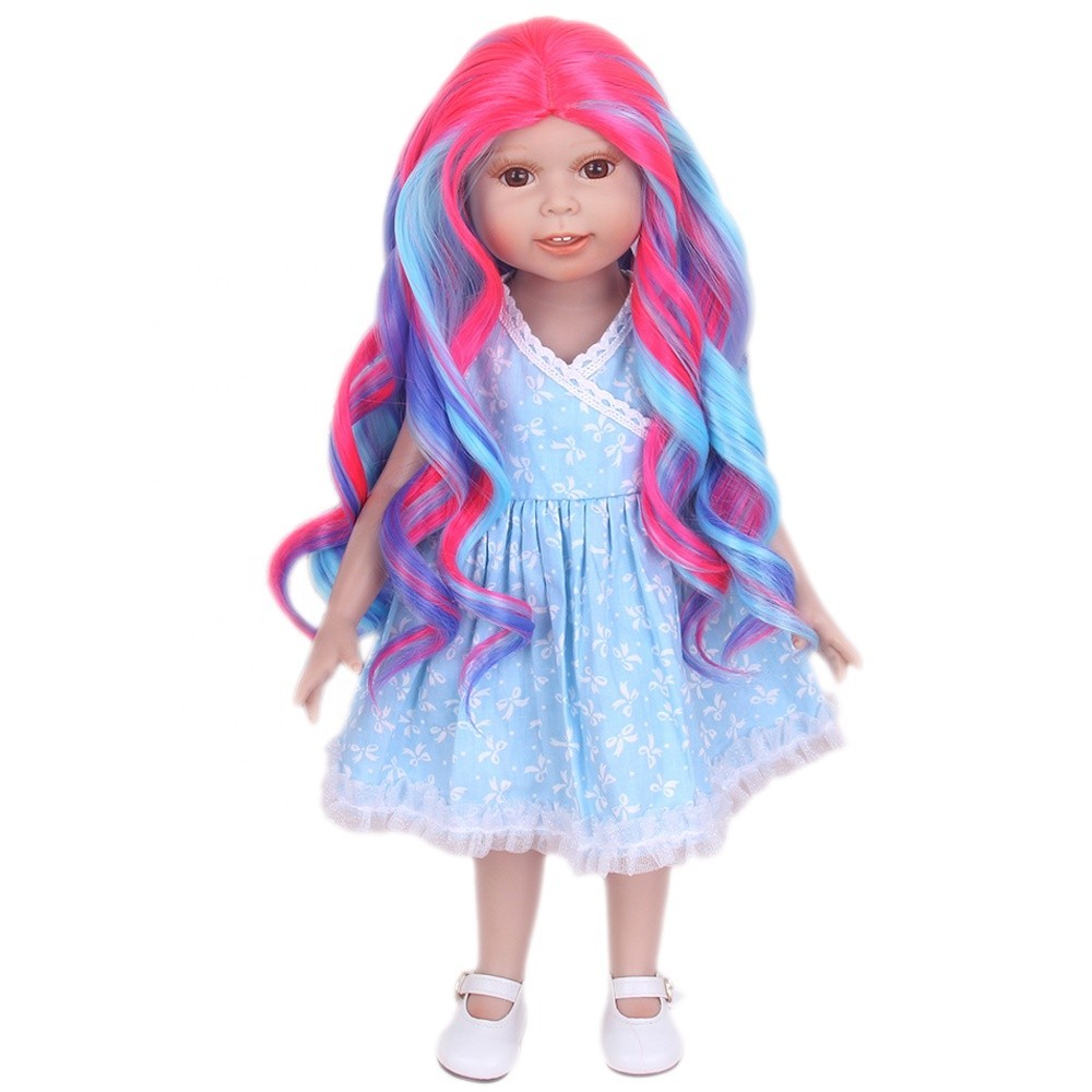 STFantasy Wig gelombang air biru ombre Fashion Wig boneka gadis Amerika 18 inci Wig Mullet untuk bon