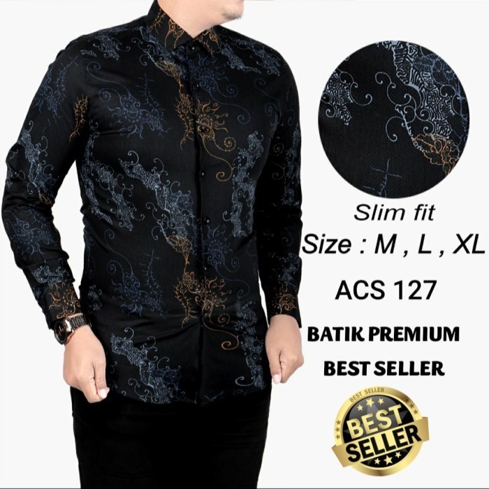 KEMEJA BATIK PRIA SLIM FIT / BAJU BATIK PRIA SLIM FIT SOLO ACS79