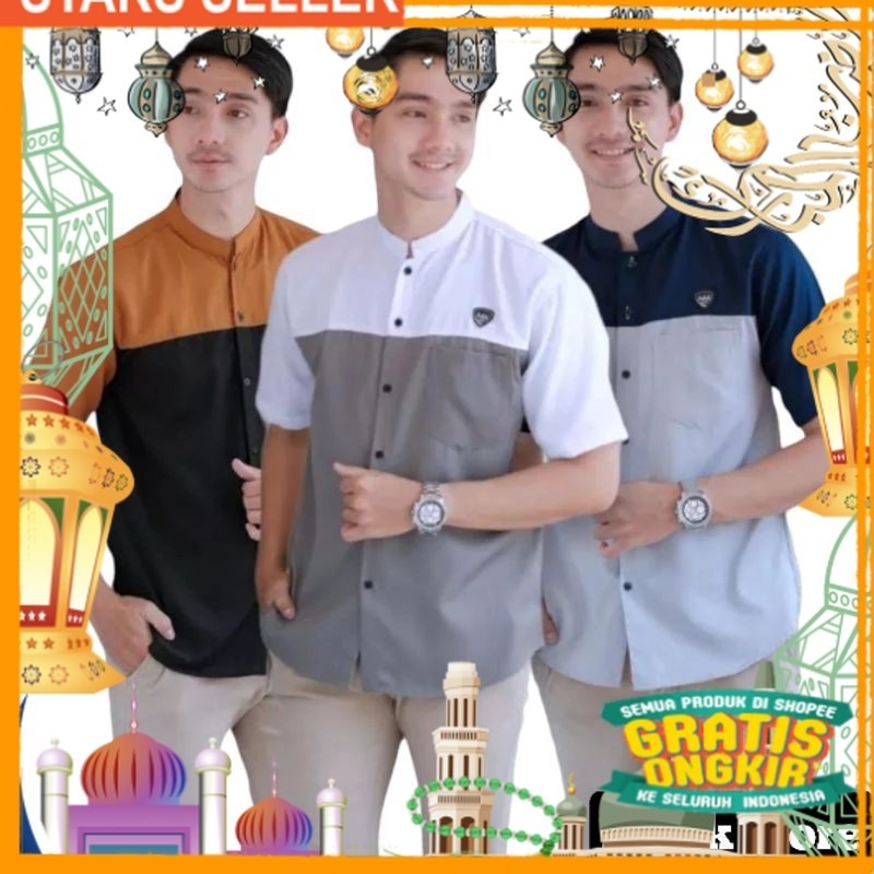 Baju Koko Pria Lengan pendek  / Baju koko Dewasa / Kemeja Koko Pria/ hitam putih merah biru kuning h