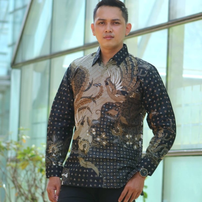 baju batik pria lengan panjang motif paspampres full furing - S