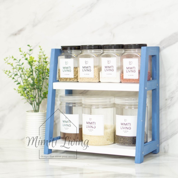 Rak 2 susun kayu serbaguna multifungsi / rak bumbu dapur serbaguna - putih kaki kayu