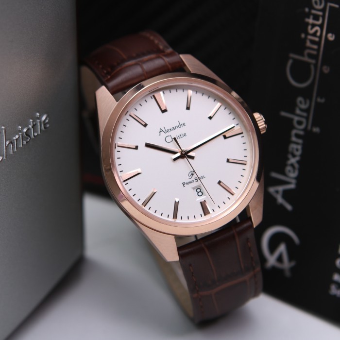 JAM TANGAN PRIA ALEXANDRE CHRISTIE AC 1035 ROSEGOLD BROWM KULIT. ORI