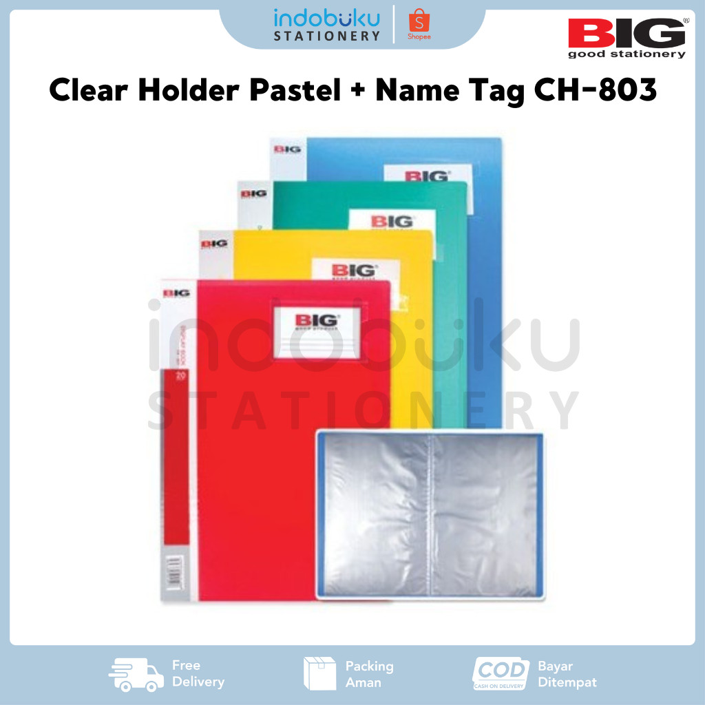 

Clear Holder Pastel + Name Tag BIG CH-803 Kantong File F4 Folio 60 Pocket + Name Tag CH-803