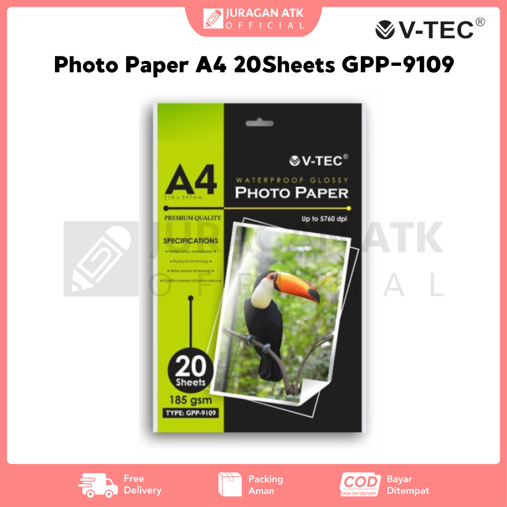 Glossy  Photo Paper A4 V-Tec Photo Paper A4 185 Gsm Type GPP-9109