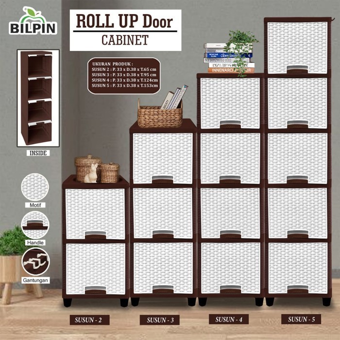LEMARI PORTABLE PLASTIK AKAKO ROLL UP SWING / LEMARI PAKAIAN 1 PINTU - Putih, SUSUN 3