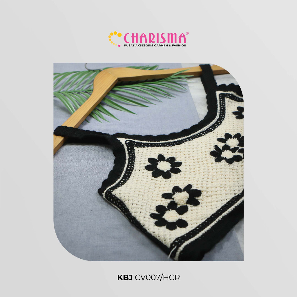 Charisma Rompi Rajut Hitam cream KBJ CV007 - Rompi Crop Wanita / Outer Rajut Wanita