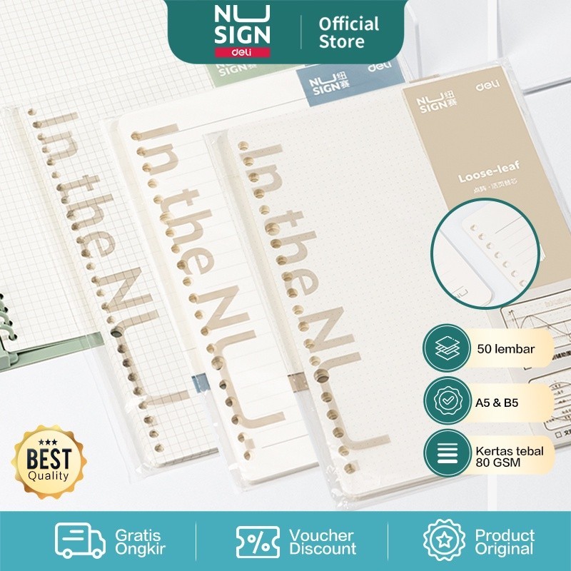 

Deli Nusign Loose-leaf Notebook Refill / Isi Binder A5 B5 Garis Grid Dot 50 Lembar NS31X