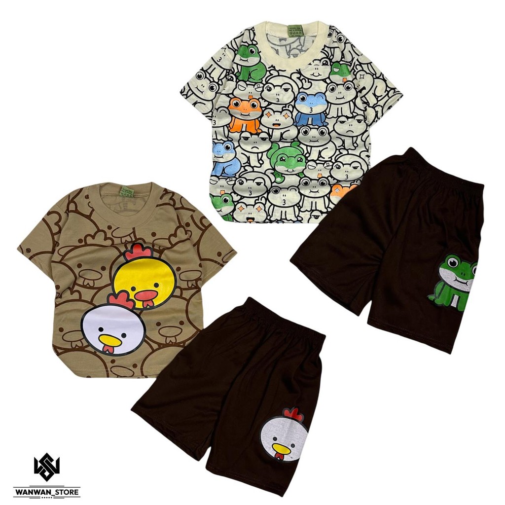 Baju Setelan Anak Laki-laki Motif Ayam Kodok Full Sablon Lengan Pendek Umur 1-10 Tahun Suits & Sets 