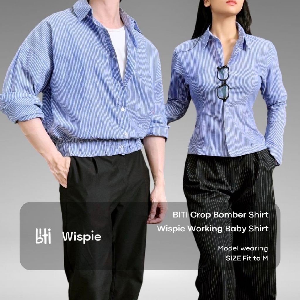 WISPIE X BITI Working Couple Shirt | Kemeja Wanita Pria pinstripe fitted outer bomber office siren