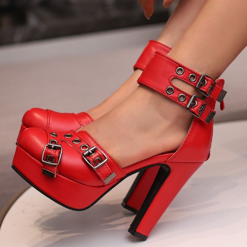 Red Platform High Heels Women's Sandals Summer Shoes Straps Black White Pumps Wedding Fetish Dance P