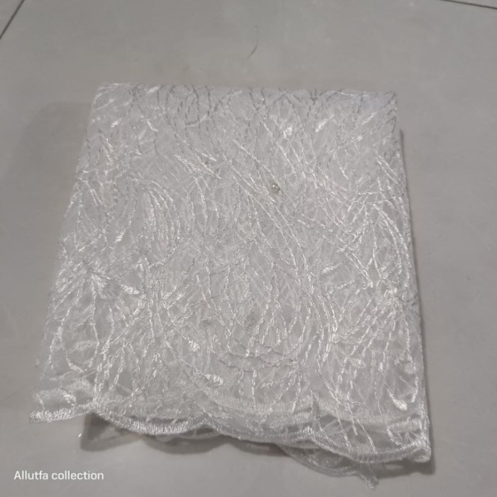 "V.NLN" - outer cardigan gamis brukat tule lengan panjang kekinian - Putih, NONPAYET