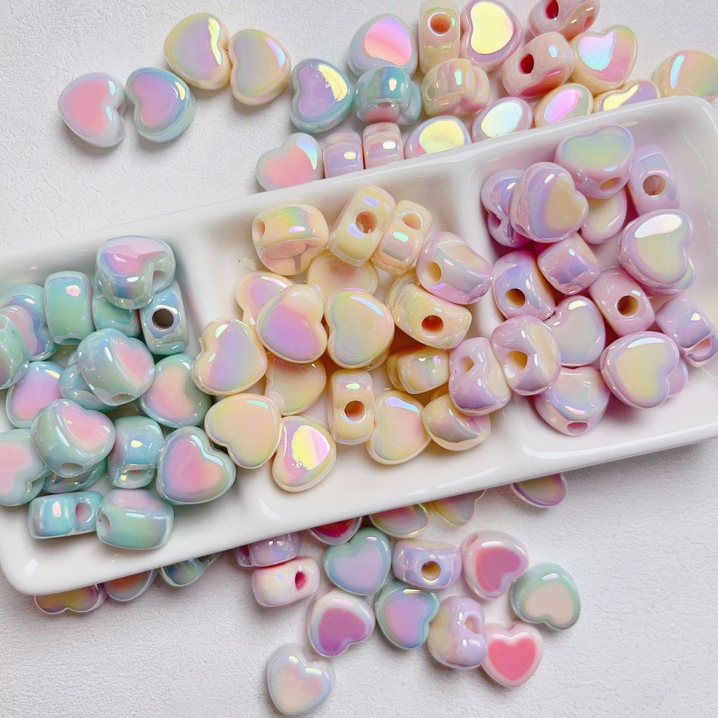

10pcs 15x12mm Macarons ABS Heart Spacer Beads Shiny Love Heart Acrylic Beads For Diy Jewelry Making Bracelet Necklace Earrings