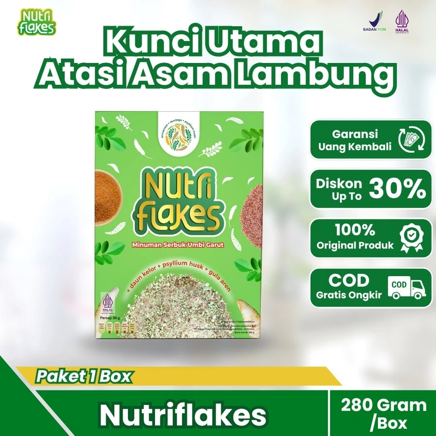 

Nutriflakes 100 % Original Nutriflakes Sereal Umbi Garut Asam Lambung Original 1 Box Paket 1 Box