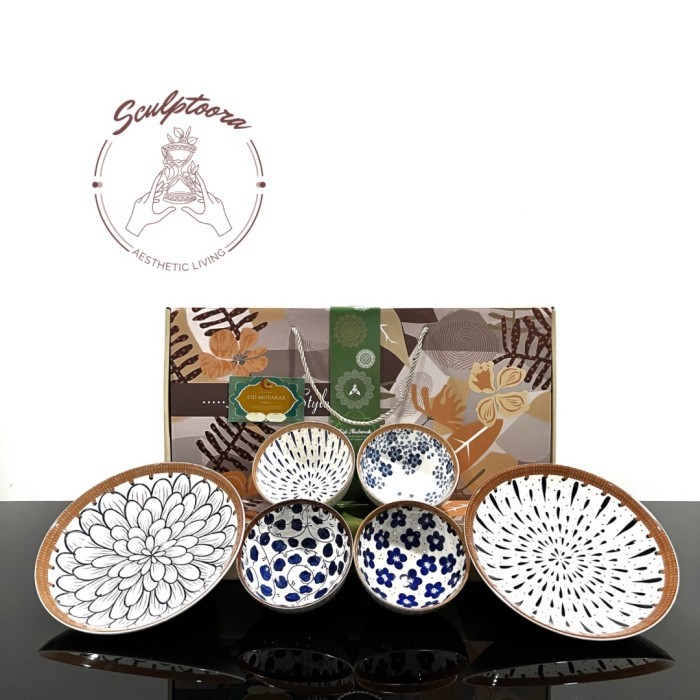 

Sculptoora Hampers Lebaran Mangkok dan Piring Keramik Free Kartu - 4M2P - A