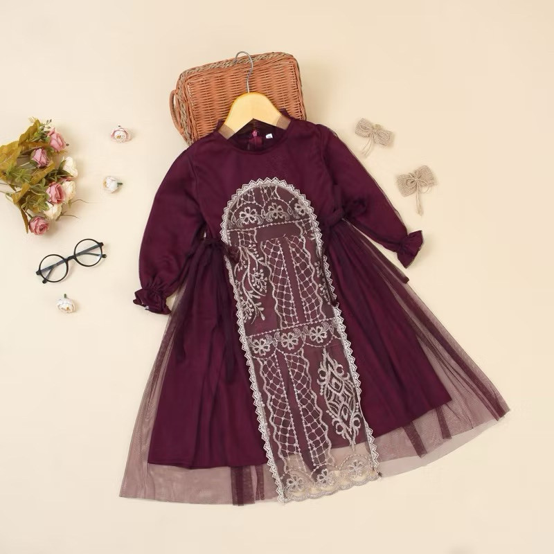 KFRU95 GAMIS KAMARI / DRESS PESTA ANAK / GAMIS ANAK BAHAN TILE MIX BROKAT CANTIK DAN MEWAH