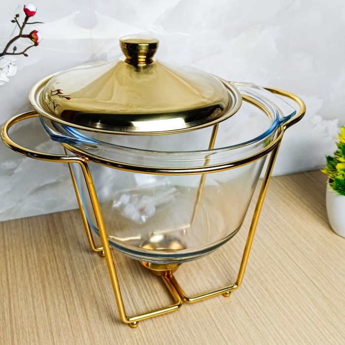 Canada Serving Plate Kaca Gold Premium / Prasmanan Persegi Panjang / Mangkuk Sup / Piring Kaca Tebal