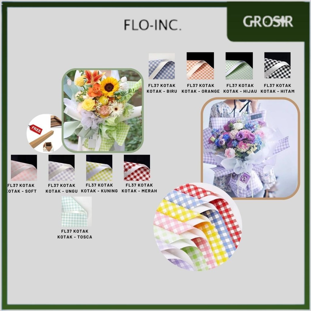 

FLO-INC. - FL37 KOTAK KOTAK Kertas Bunga Paper Buket Motif Summer Plaid Kotak Kado Florist Cellophane
