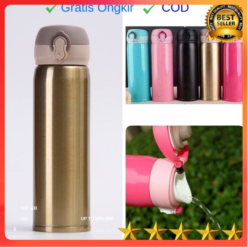 Termos Air Panas Mini Tahan Lama Termos Kancing Vacuum Polos 500 Ml, Termos Kaca BKL Botol Kaca Love