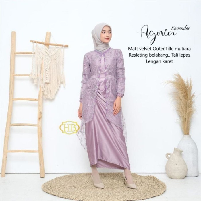 "V.NLN" - Agnia Dress Brokat Baju Kondangan Muslim Wanita Kebaya Wisuda Modern - Lavender, Jumbo