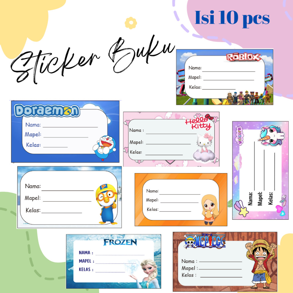 

Stiker Buku karakter Isi 10 pcs - Label Nama Buku Tulis Anak - Sampul Buku