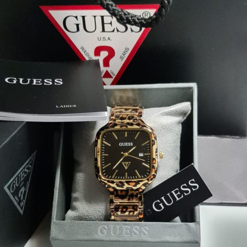 TERBARU Paket Box Original & Batre !!! Jam Tangan Wanita Anti Air Fashion Guess Gc Macan Segi Analog