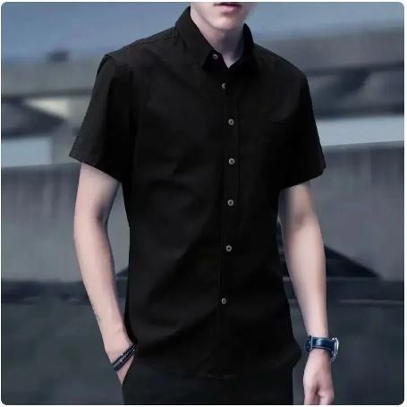 Baju Kemeja Pria Dewasa Lengan Pendek Baju Kantor Hem Cowok Polos Kekinian Warna Hitam Sage Green Pu