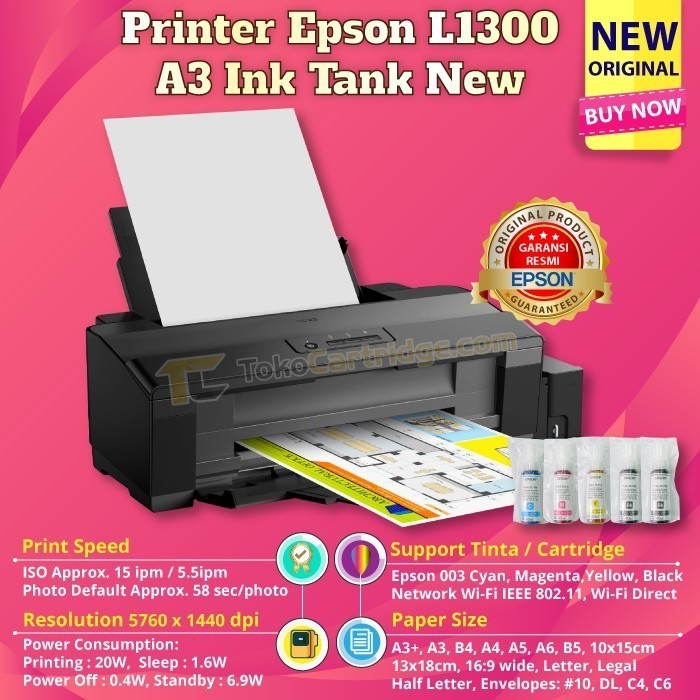 Original Printer Epson L1300 A3+ Ink Tank Infus Pabrik Print Only Photo Inkjet - COMPATIBLE INK