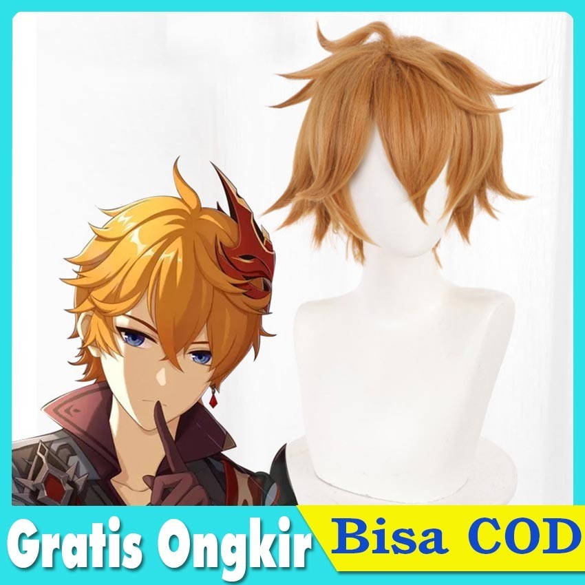 Genshin Impact Cosplay Tartaglia Wig Childe Short Ajax Golden Hair