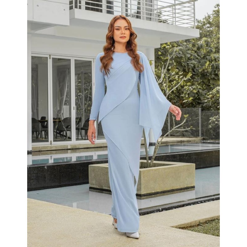 Modern girlss Lily Dress Wanita Malay Ceruty Babydoll Jumbo Baju Gaun Pesta Kondangan Slim Fit