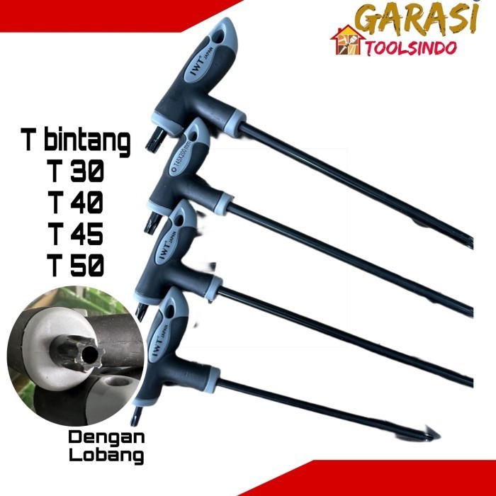 Kunci T bintang lobang IWT T27 T30 T40 T45 T50 kunci L torx gagang