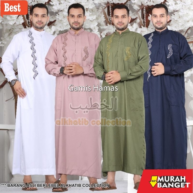 Baju timur tengah pria- GAMIS HAMAS BORDIR SIMPLE BAHAN KATUN PREMIUM WARNA ALKHATIB COLLECTION COUP