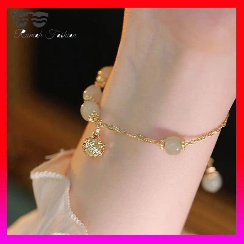 Gelang Titanium Wanita Anti Karat Motif Giok Bulat Lonceng Gelang Wanita Aksesoris Fashion Gelang Ko