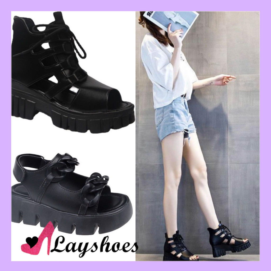 LAYSHOES SEPATU WANITA IMPORT 1865 Sepatu Sneakers Heels Wanita Docmart Hitam Import