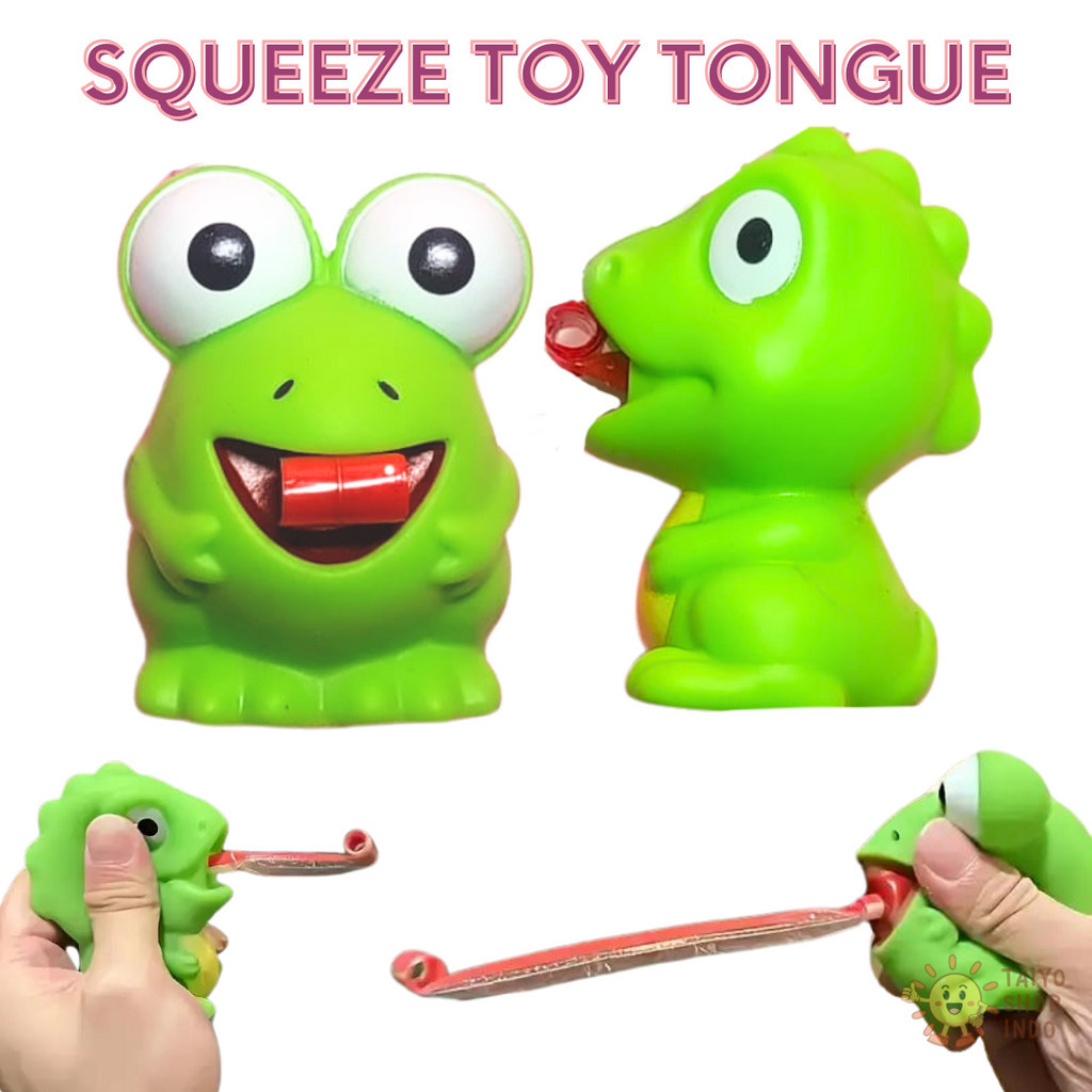 Taiyo Squeeze Toy Tongue Squishy Pencet Dino Katak Blowing Doll Stitch Dekompresi Mainan Anak