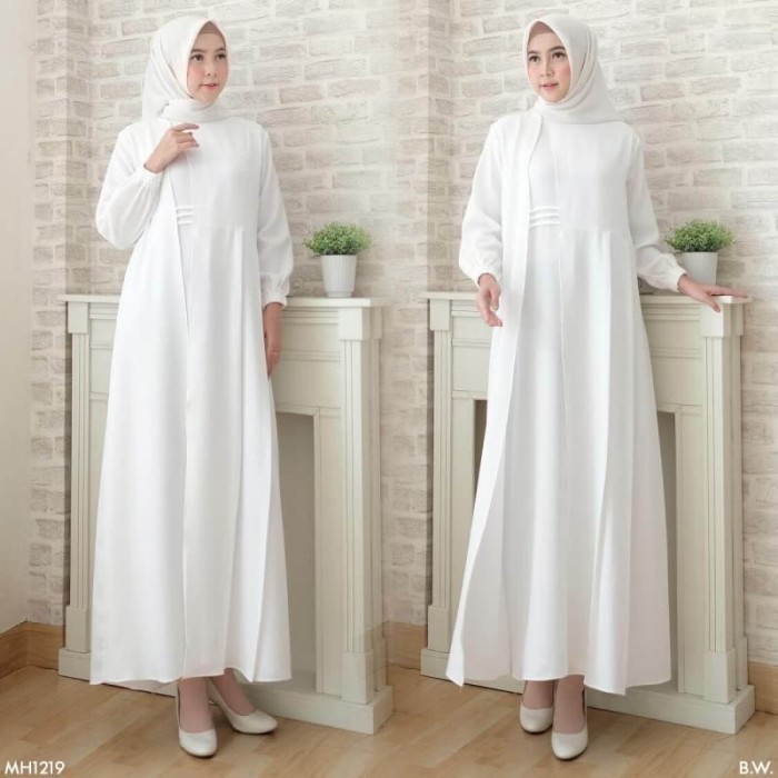 Baju Gamis Wanita Hitam Putih Polos/ Dress Muslim Alena Lengan Panjang - Hitam, XS