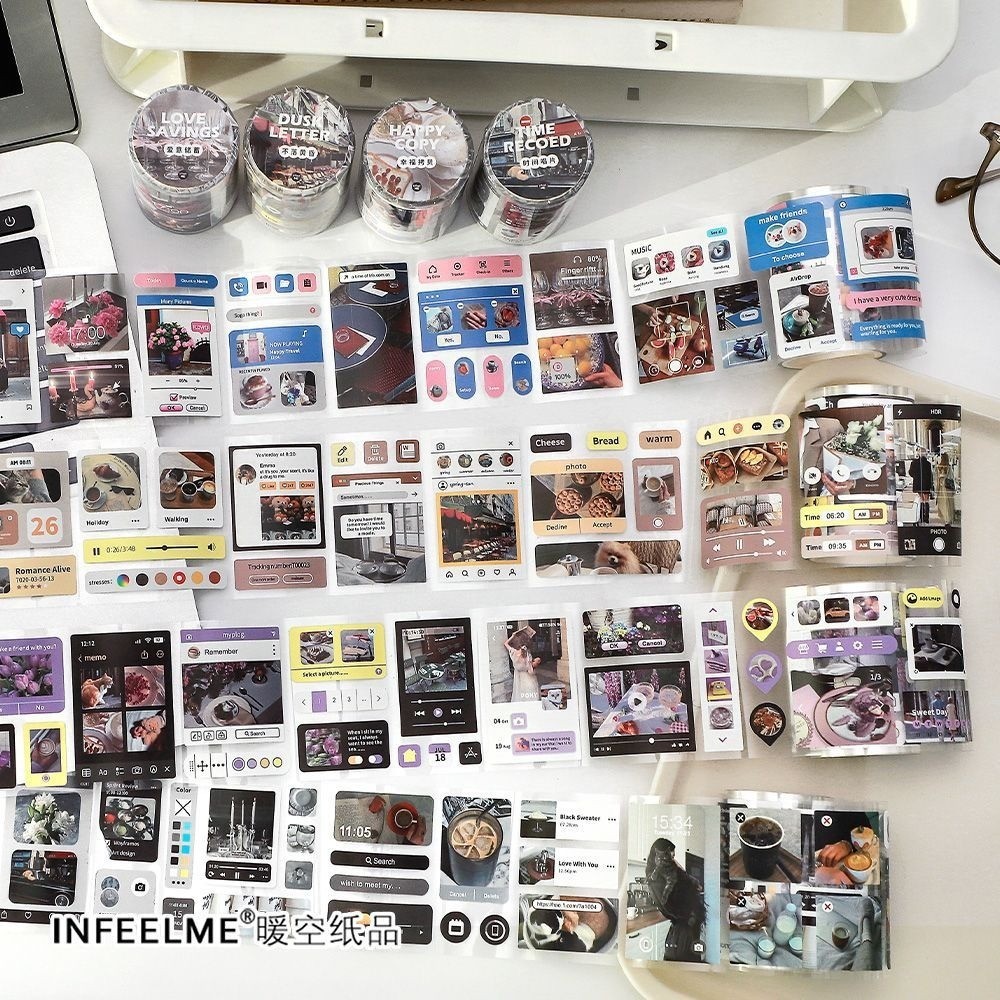 

[Gongjin] 1pcs Roll Sticker Sosial Media Socmed Stiker Lucu Social Bujo DIY Scrapbook Hiasan