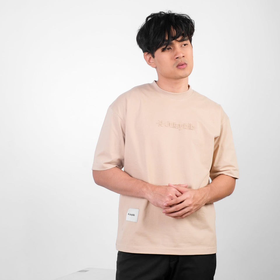 Julaybib | Oversized T-Shirt Julaybib - Mocca | Kaos Logo Emboss | Heavy Cotton | Katun Lembut