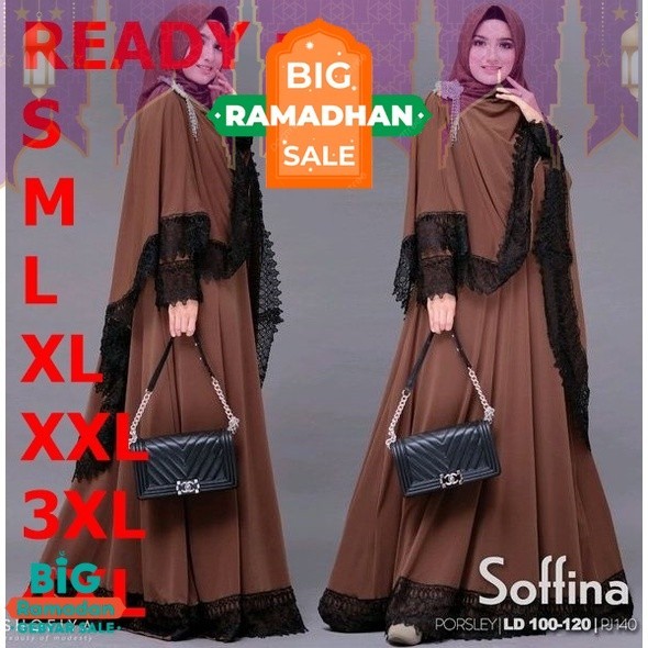 RAMADHAN BIG SALE /Soffina Syari Set Khimar Aplikasi Renda 10 cm / Gamis Syari Terbaru / Set Syari Kekinian / Gamis Pengajian / Gamis Syari Ibu Ibu Pengajian / Baju Gamis Plus Kerudung