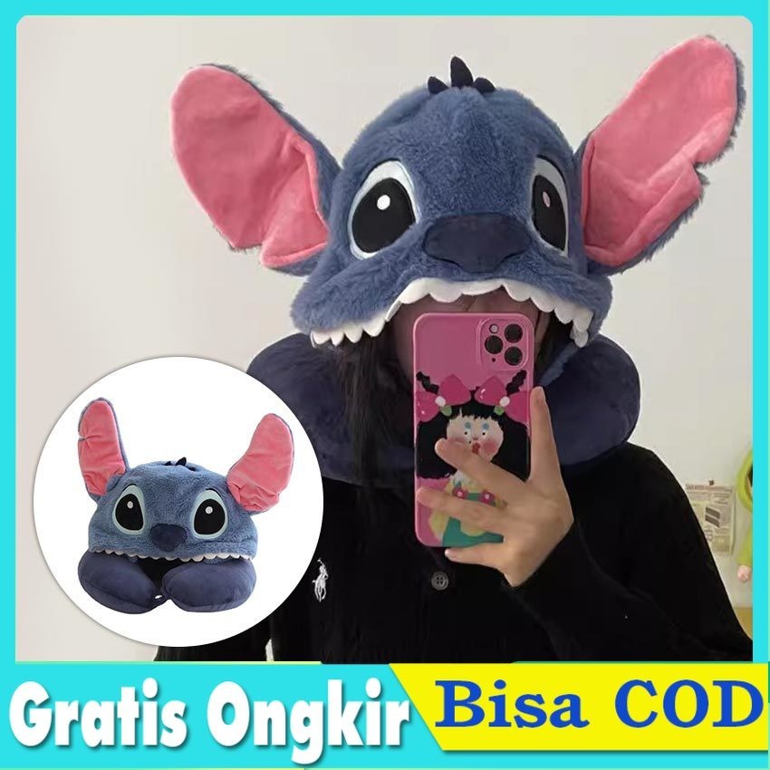 Bantal Leher Lilo Stitch Biru Ungu Neck Pillow