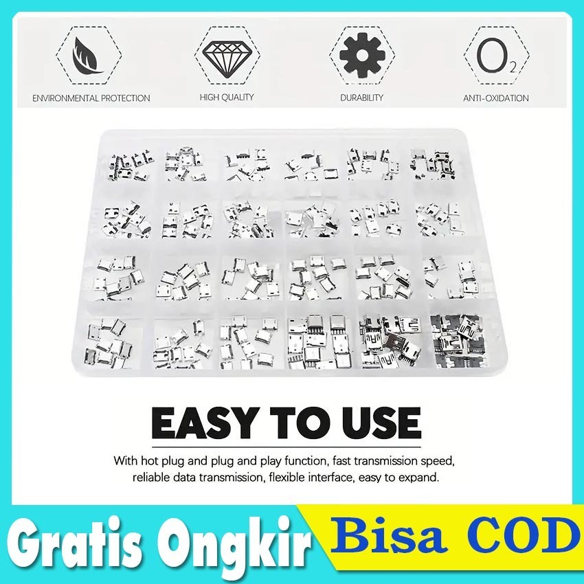 240pcs Soket Micro USB 5 Pin Type B Female Berbagai Model Conector Charger
