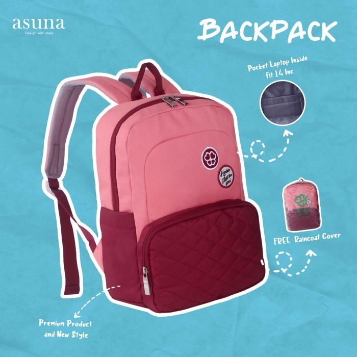 Tas Backpack Wanita Tas Anak Tas Sekolah Salem Kombinasi Merah Maroon