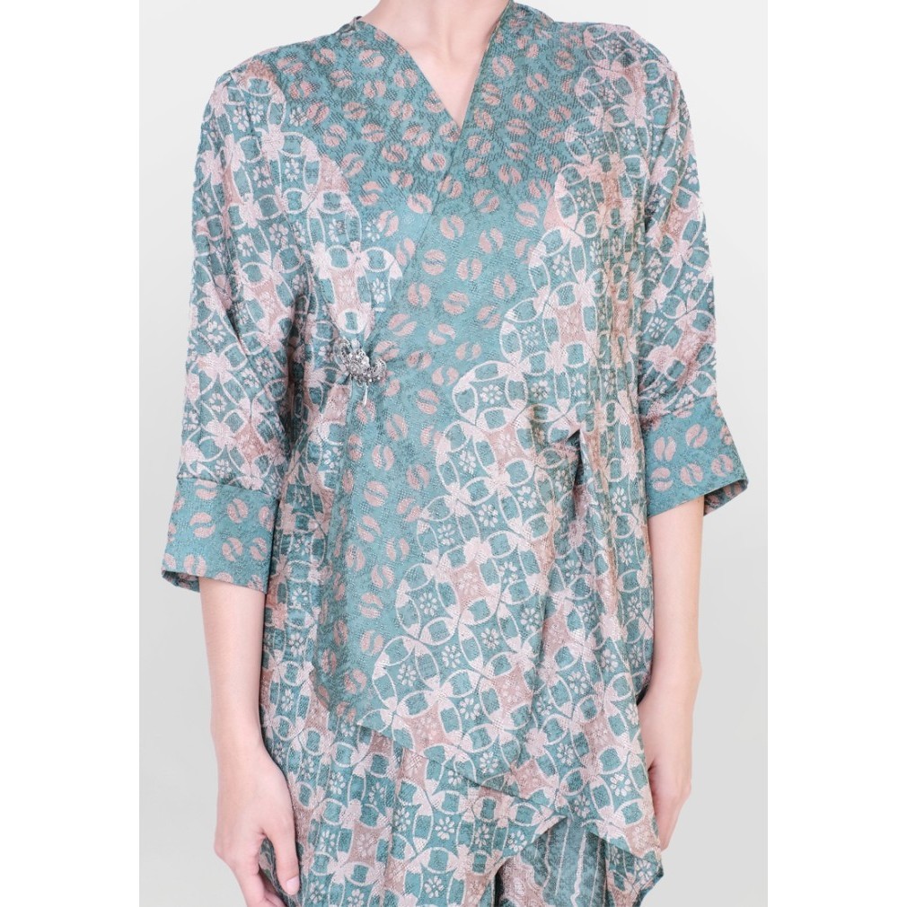 Nayara Batik Outer set hijau Indira / Kaftan Set / Dress Pesta - Hijau, all size