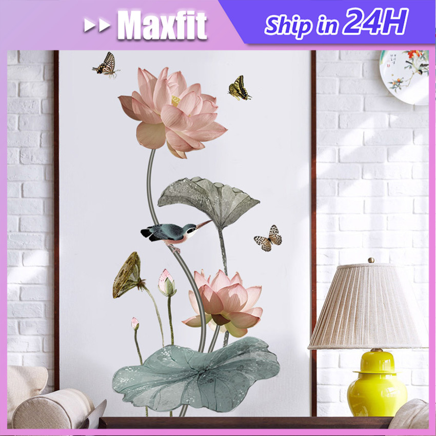 Sticker Flower Lotus Teratai Stiker Bunga Dinding Chinese Wall Sticker