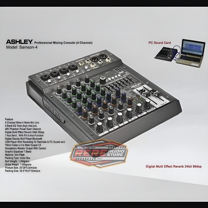 Mixer ASHLEY SAMSON 4 / 4 Channel SAMSON 4 USB Bluetooth Efek 99 DSP