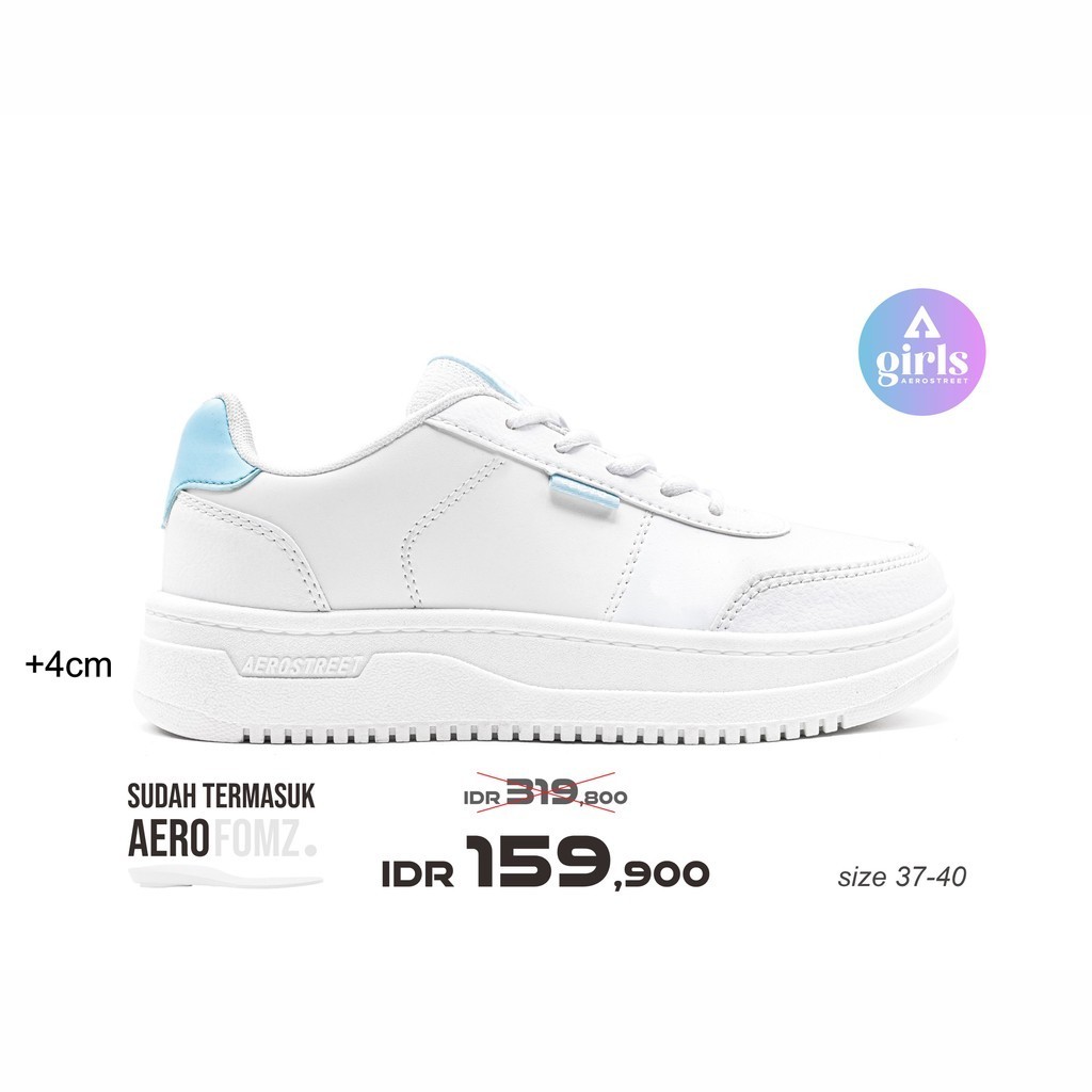 Aerostreet 37-40 Leona Putih Putih Biru Muda - Sepatu Sneakers Casual Sport Pria Wanita Aero Street