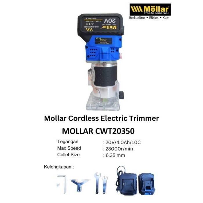 MOLLAR CWT20350-U/UE Router Wood Trimmer Cordless Mesin Profil Baterai