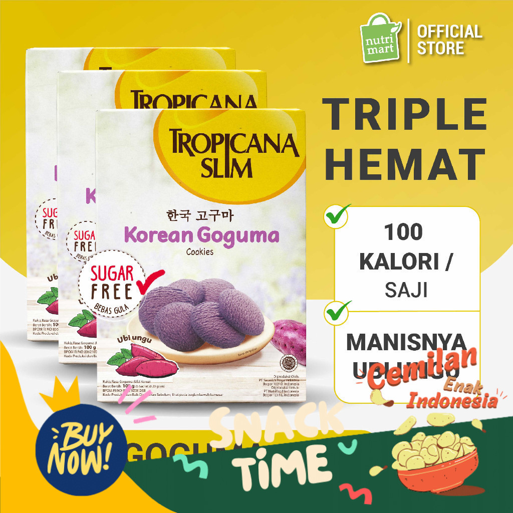 

Special Diskon Triple Pack - Tropicana Slim Korean Goguma Cookies (5 Sachet) - Snack Biskuit Diet Rendah Kalori Bebas Gula