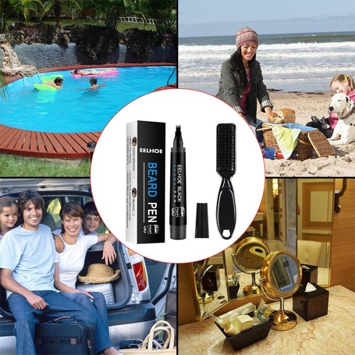 Terlaris ✨ -Beard Filling Pen Kit / Pena Jenggot 4-Tip / Jenggot Filler Pensil - Hitam